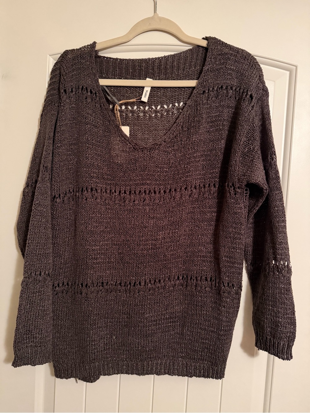 Wishlist Brown Open Knit V-Neck Sweater Size Small NWT Lightweight Boho